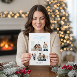 Rustic Merry Four Family Photo Collage White Feiertagskarte