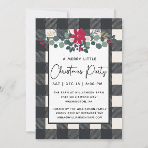 Rustic Merry Little Christmas Party Bloral Kariert Einladung