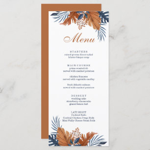 Rustic Midnight Blue Monstera Menü Card Menükarte