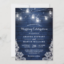 Rustic Midnight Blue String Lights Lace Wedding