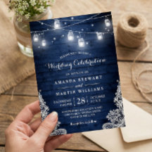 Rustic Midnight Blue String Lights Lace Wedding