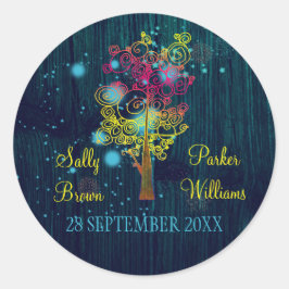 Rustic Midnight Blue Woodland Wedding Runder Aufkleber