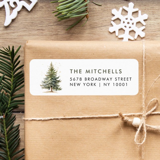 Rustic Minimal Christmas Pine Tree Return Address (Von Creator hochgeladen)