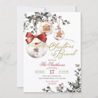 Rustic Minimalist Baubles Christmas Brunch Einladung