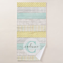 Rustic Mint & Yellow Boho Geo Modern Personalized Badehandtuch