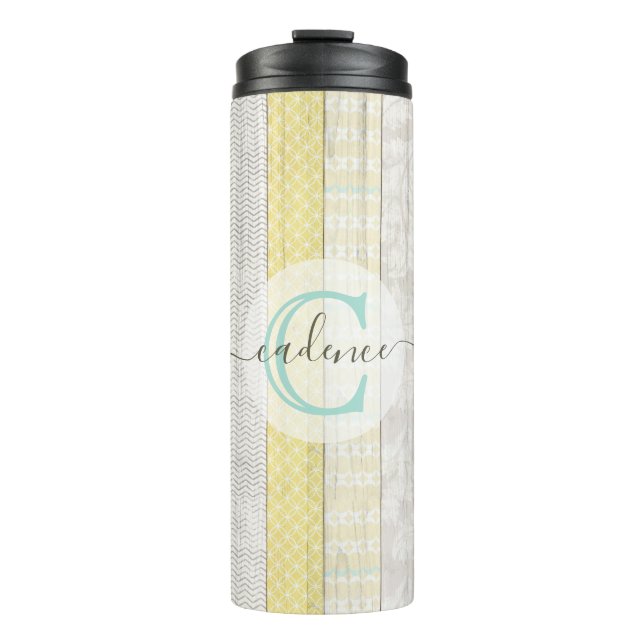 Rustic Mint & Yellow Boho Geo Modern Personalized Thermosbecher (Vorderseite)