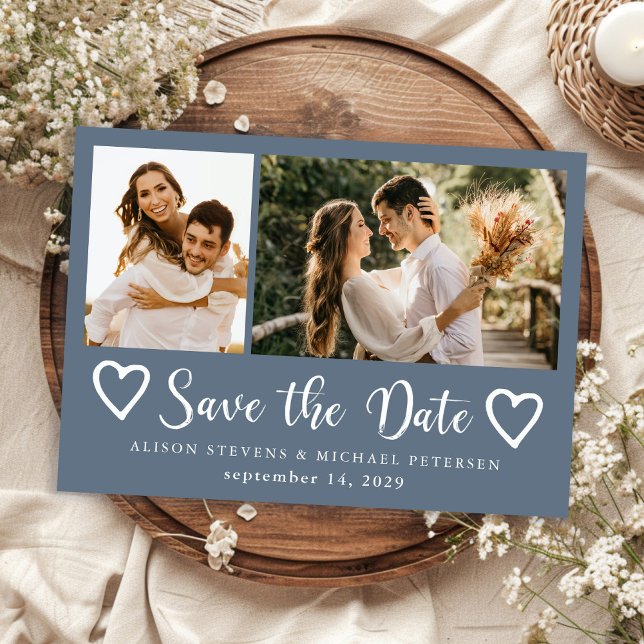 Rustic modern 2 photo dusty blue wedding  save the date (Von Creator hochgeladen)