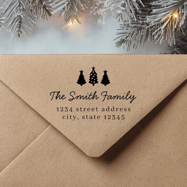 Rustic Modern Christmas Trees Return Address Gummistempel (Von Creator hochgeladen)