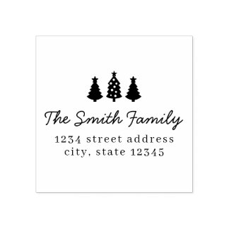 Rustic Modern Christmas Trees Return Address Gummistempel