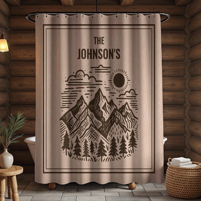 Rustic Modern Mountains Custom Duschvorhang (Modern Rustic Custom Family Name Shower Curtain)