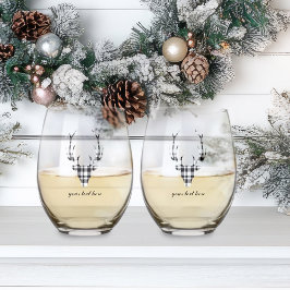 Rustic Modern Plaid Check Deer Stemless Wine Glass Weinglas Ohne Stiel