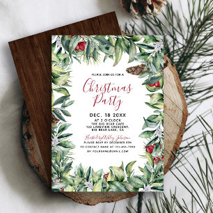 Rustic Modern Wood Wreath Script Weihnachts-Party Einladung