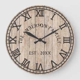Rustic Monogram Farmhouse Custom Family Name Große Wanduhr