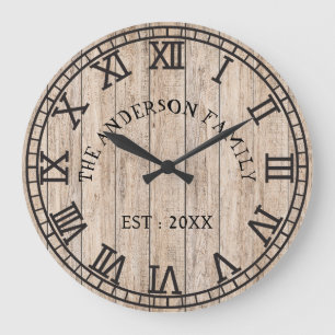 Rustic Monogram Farmhouse Custom Family Name Große Wanduhr