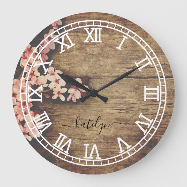 Rustic Monogram Farmhouse Custom Family Name Große Wanduhr (Vorderseite)
