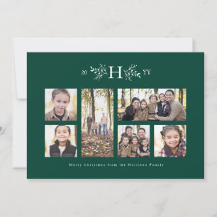 Rustic monogram green holiday photo collage card feiertagskarte