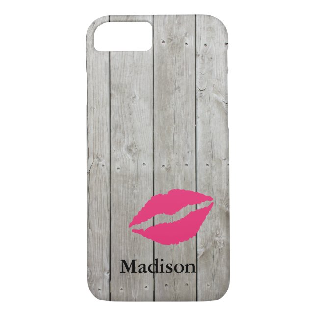 Rustic Monogram iPhone 7 Case mit Kiss (Rückseite)