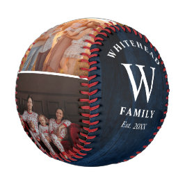 Rustic Monogram Navy Blue Wood Foto Collage Baseball