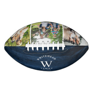 Rustic Monogram Navy Blue Wood Foto Collage Football