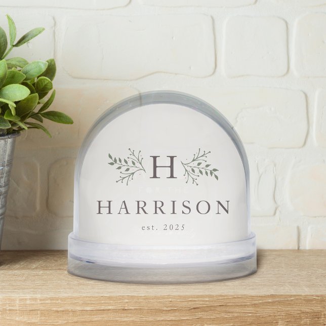 Rustic monogram newlywed one photo snow globe schneekugeln (Von Creator hochgeladen)