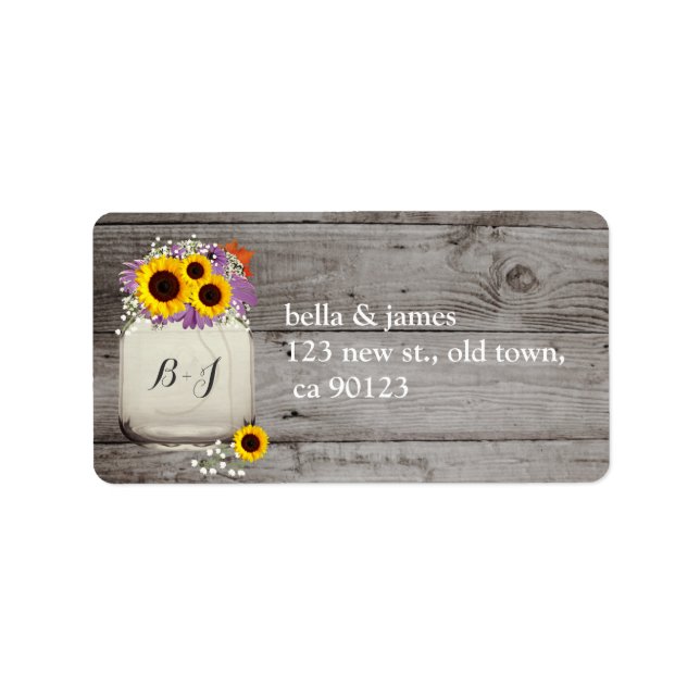 Rustic Monogram Sunflower Address Labels Adressaufkleber (Vorne)