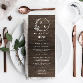Rustic Monogram Wedding Menu Card Programm