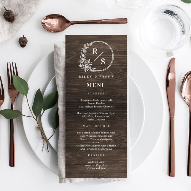 Rustic Monogram Wedding Menu Card Programm (Von Creator hochgeladen)