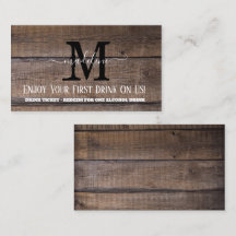 Rustic Monogram Wedk Drink Card
