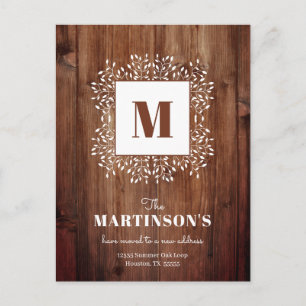 Rustic Monogram Wir haben eine neue Adresse versch Postkarte