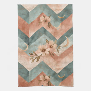 Rustic Moon Blumen Chevron Erdiges Muster (10) Geschirrtuch