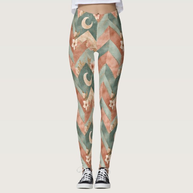 Rustic Moon Blumen Chevron Erdiges Muster (6) Leggings (Vorderseite)