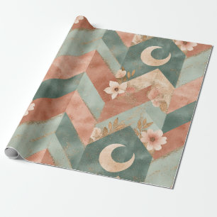 Rustic Moon Blumen Chevron Erdiges Muster (7) Geschenkpapier