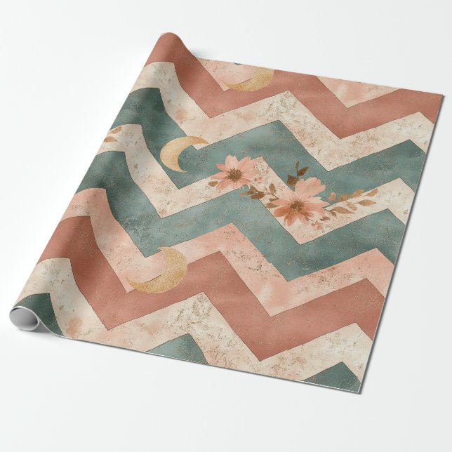 Rustic Moon Blumen-Chevron-Muster erdige Muster (6 Geschenkpapier (Ungerollt)