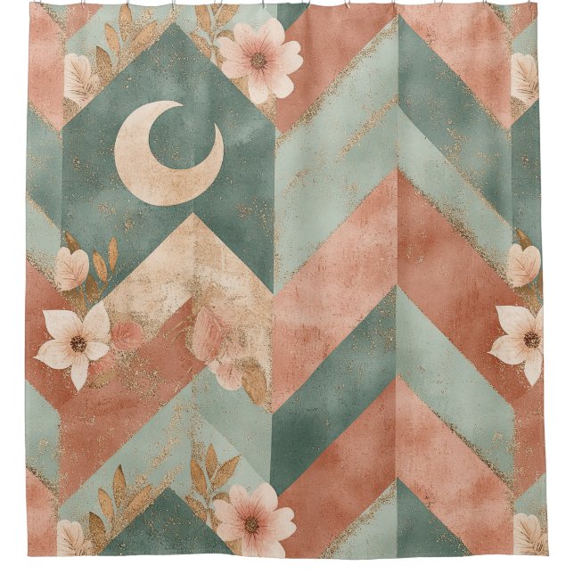 Rustic Moon Blumen-Chevron-Muster erdige Muster (7 Duschvorhang (Vorderseite)