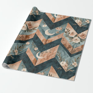 Rustic Moon Floral Chevron Erdiges Muster (8) Geschenkpapier