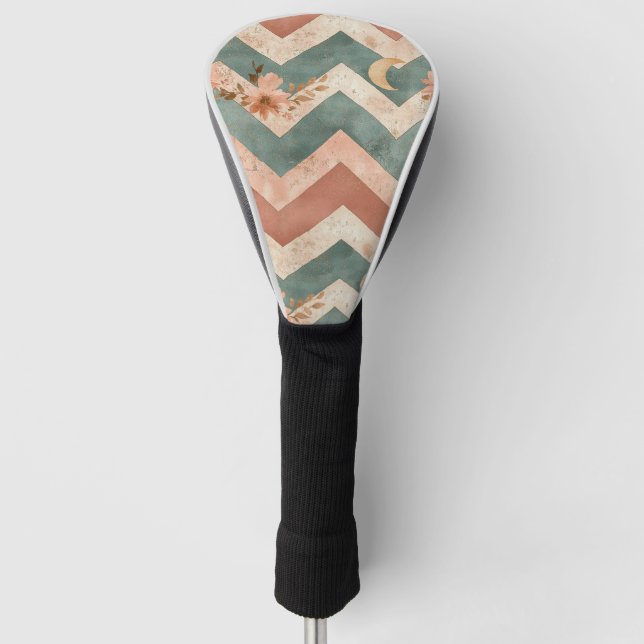 Rustic Moon Florales Chevron Erdmuster (6) Golf Headcover (Vorderseite)