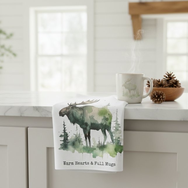 Rustic Moose "Warm Hearts & Full Mugs" custom Geschirrtuch (Von Creator hochgeladen)