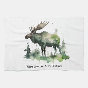 Rustic Moose "Warme Herzen und volle Tassen" indiv Geschirrtuch