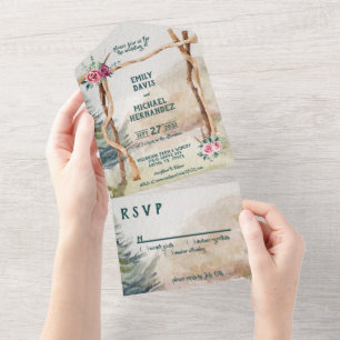 Rustic Mountain Arbor Evergreen Wedding All In One Einladung