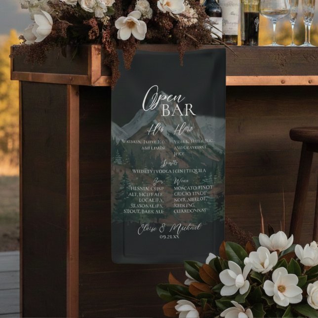 Rustic Mountain Bar Menu Wedding Reception Decor Banner (Rustic Mountain Bar Menu Wedding Reception Decor Banner)