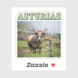 Rustic mountain cow, Asturias, Spain travel Aufkleber