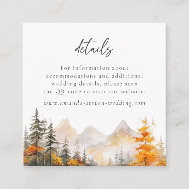 Rustic Mountain Forest QR Code Wedding Details Begleitkarte (Vorderseite)