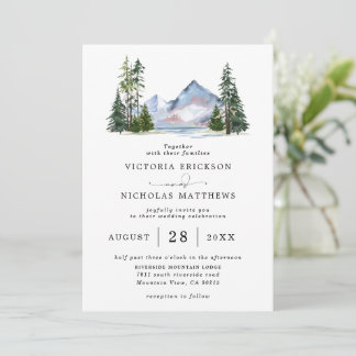 Rustic Mountain Forest Tree Budget QR Code Wedding Einladung