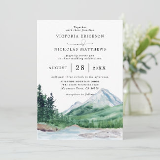 Rustic Mountain Forest Tree Budget QR Code Wedding Einladung