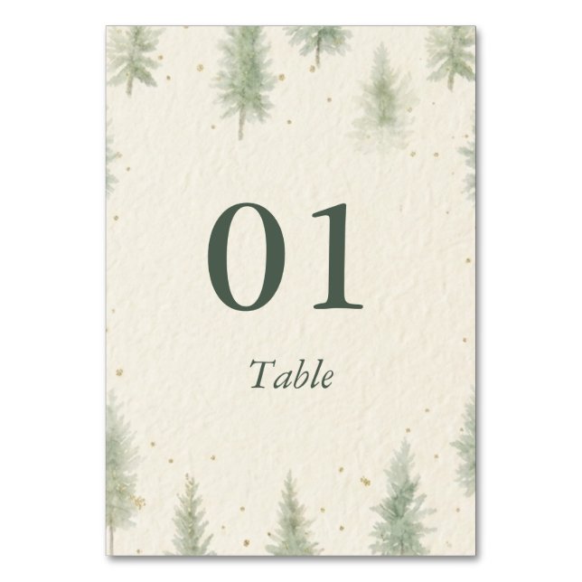 Rustic Mountain Forest Watercolor Wedding Table  Tischnummer (Vorderseite)