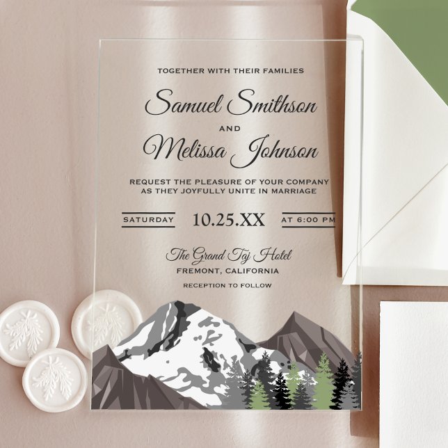 Rustic Mountain Forest Wedding Acryleinladungen (Von Creator hochgeladen)
