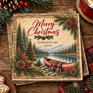 Rustic Mountain Lake Canoe Weihnachten | Serviette