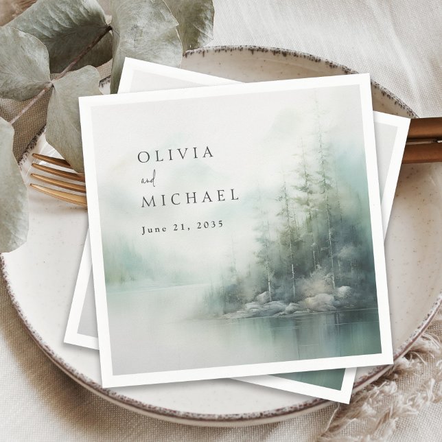 Rustic Mountain Lake Misty Pines Modern Wedding Serviette (Von Creator hochgeladen)