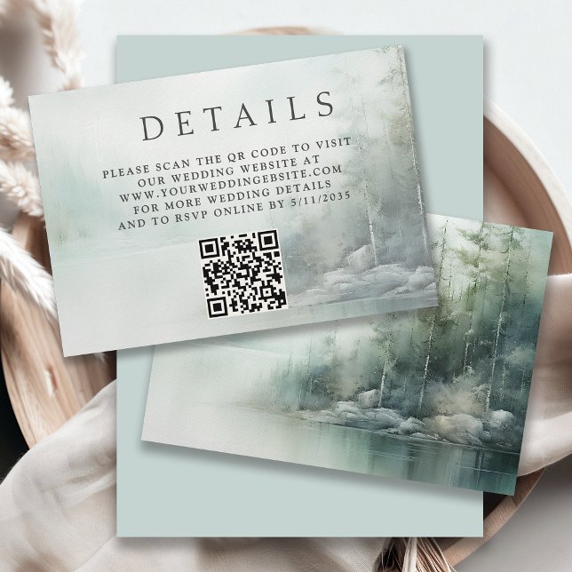 Rustic Mountain Lake Misty Pines Wedding Details Begleitkarte (Von Creator hochgeladen)