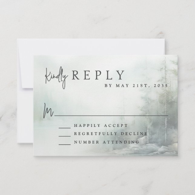 Rustic Mountain Lake Modern Wedding RSVP (Vorderseite)